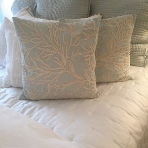 Two Pottery Barn Coral Weave Accent Pillows